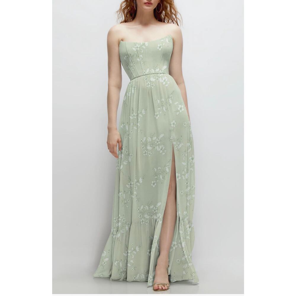 Dessy Collection Strapless Corset Chiffon Gown Size 6 Sage